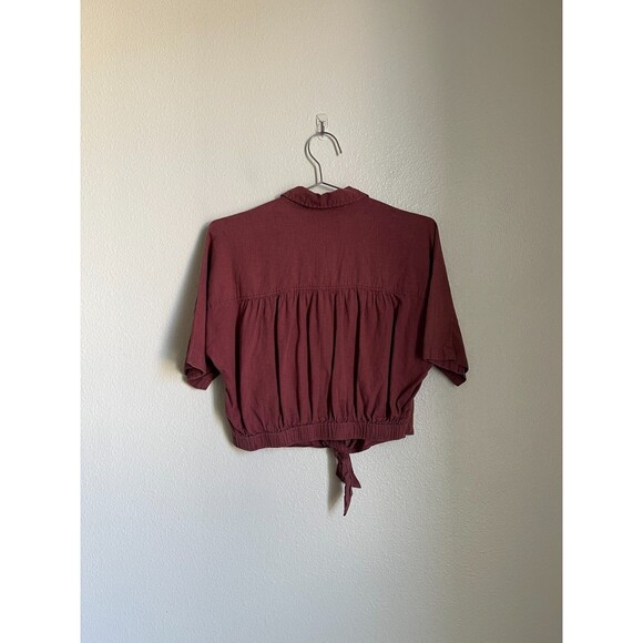 Urban Outfitters Women's Jena Tie Front Blouse in Mulberry Size XS - Picture 3 of 6